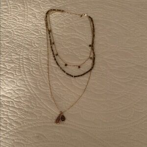 Layered Gold and Brown Beaded Necklace